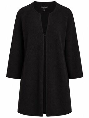 Eileen Fisher Black Boiled Wool Long Cardigan Jacket Large Open Front Minimalist